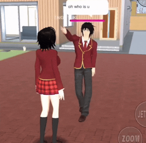 a boy and a girl are standing next to each other in a video game and the girl is saying oh who is u .