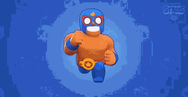 el primo from brawl stars is a cartoon character wearing a mask and belt .