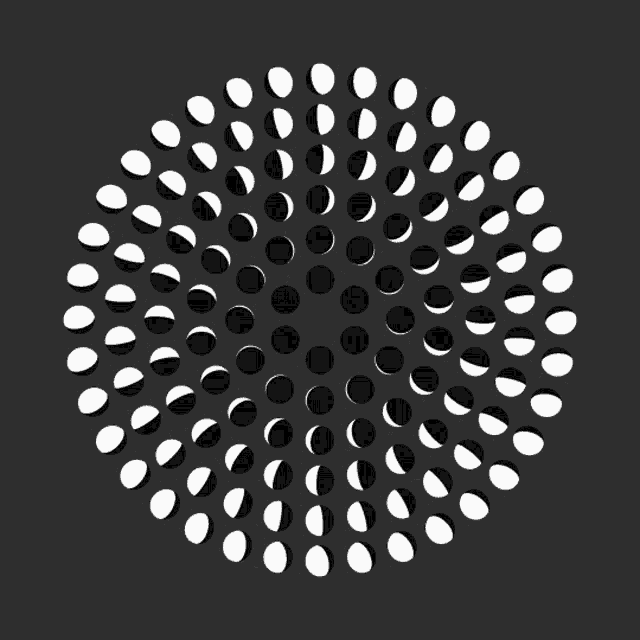 a circular pattern of black and white circles with crescent moons