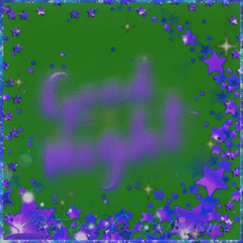 a green background with purple stars and a purple cloud