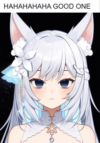 a picture of a girl with a flower in her hair and the words " hahahahaha good one "