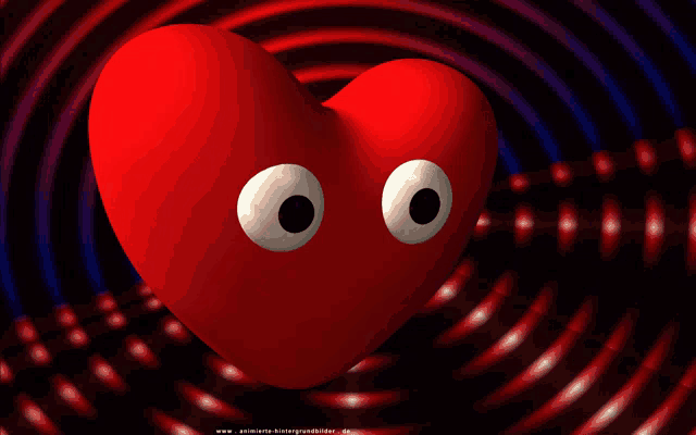 a red heart with white eyes is surrounded by a swirl of lights