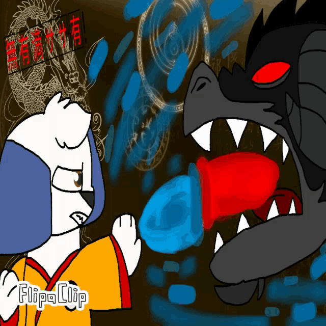 a cartoon of a bear and a dragon with the word flipa clip on the bottom