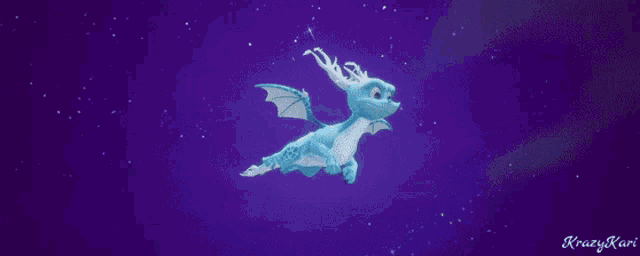 a blue and white dragon is flying in the sky
