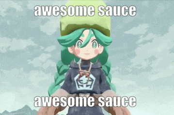a picture of a girl with green hair and the words awesome sauce