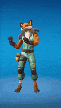 a cartoon fox in a green jumpsuit is dancing
