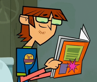 a cartoon boy is reading a book in a bathroom .