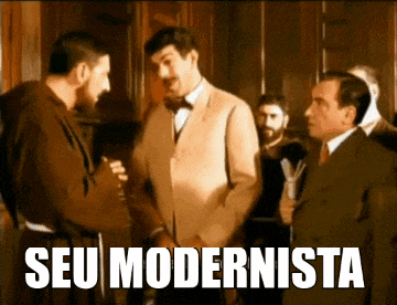 a group of men standing next to each other with the words seu modernista in the corner