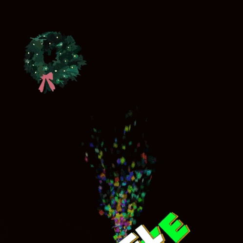a christmas wreath is surrounded by confetti and the words " owaye nwel "