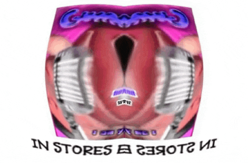 a purple and pink graphic with the words in stores written on it