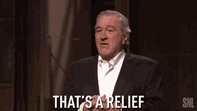a man in a suit says that 's a relief