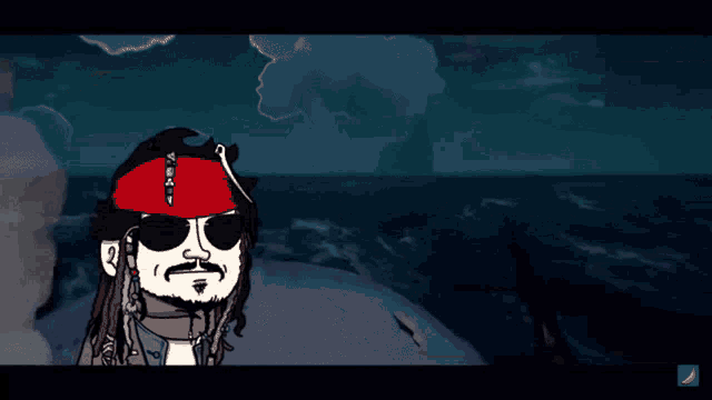 a cartoon of captain jack sparrow with the words hissez la grand voile