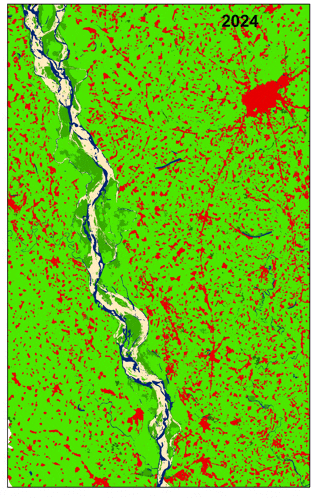 a green and red map with the year 2024 at the top
