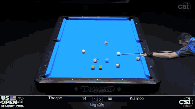 a man is playing pool on a table that says diamond