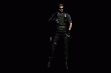 a man in a military uniform is standing in a dark room holding a gun .