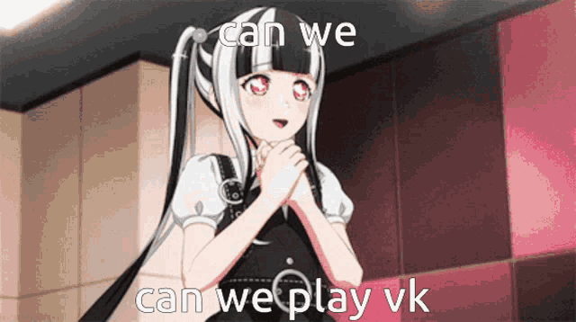 a picture of a girl with the words " can we play vk " above her