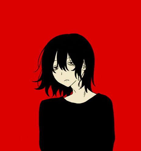 a black and white drawing of a girl with a sad look on her face