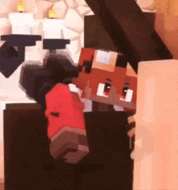 two minecraft characters are standing next to each other in a room .
