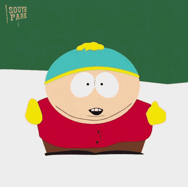 a cartoon character from south park is laying in the snow