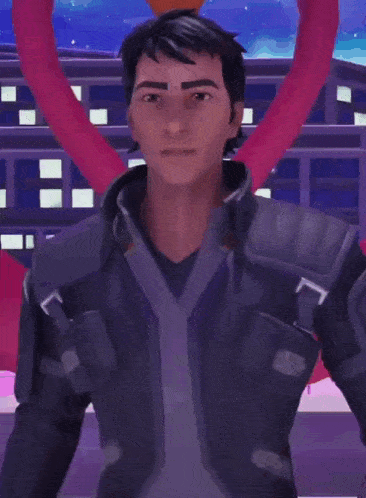 a man in a video game is standing in front of a pink heart
