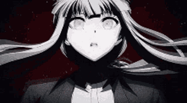 a black and white drawing of a girl with long hair and a suit .