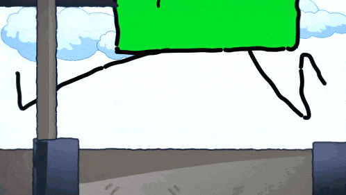 a cartoon drawing of a green sign that says ' i 'm sorry ' on it