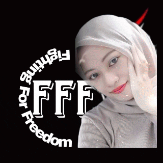 a woman wearing a white hijab with the words fighting for fff on the bottom