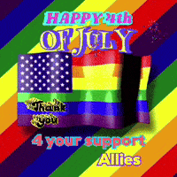 a rainbow flag with the words " happy 4th of july " on it