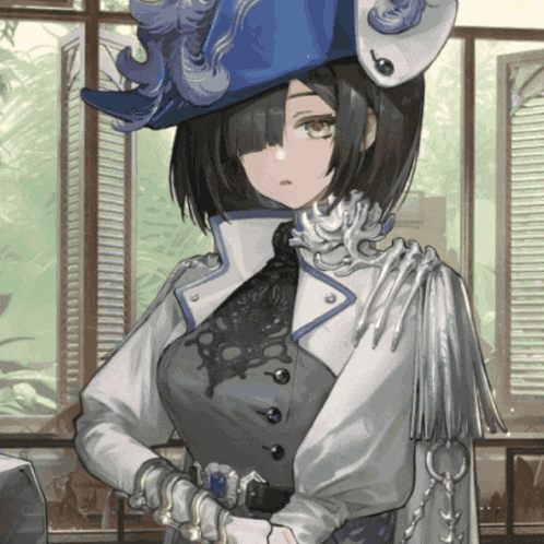 a drawing of a girl wearing a blue hat and gloves