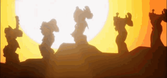a group of robots are standing next to each other in front of a sun .