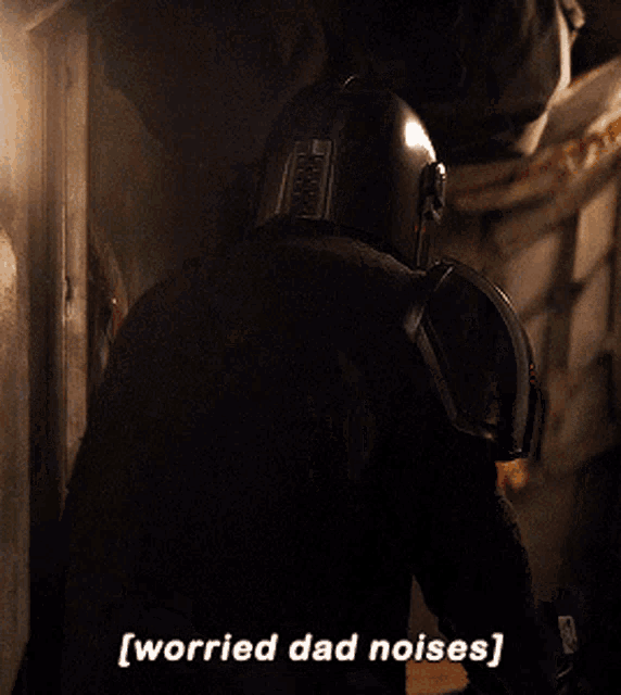 a man in a helmet with the words worried dad noises below him