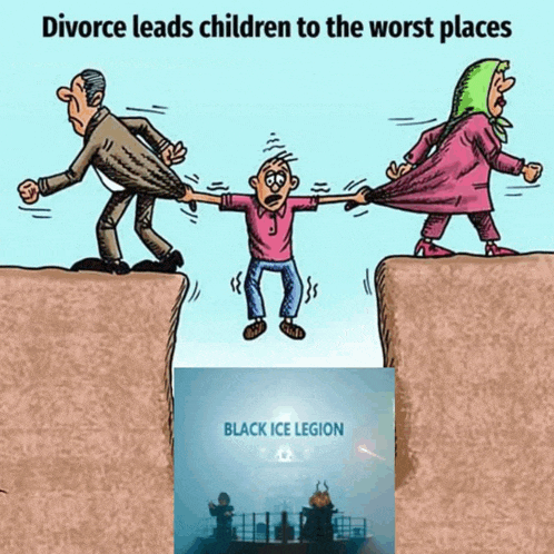 a divorce leads children to the worst places with a black ice legion poster