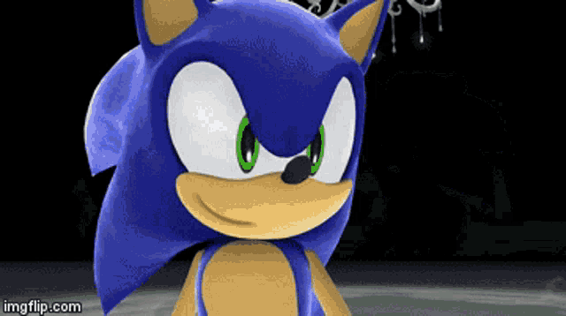 a close up of a sonic the hedgehog 's face with a black background