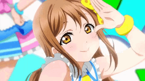 a girl with a yellow flower in her hair is making a funny face