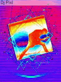 a pixelated image of a man with the words dj pixl on the bottom right