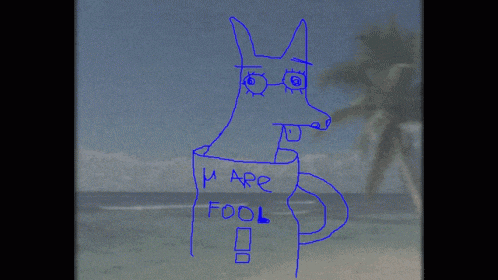 a drawing of a dog in a cup with the words " k are fool " on it