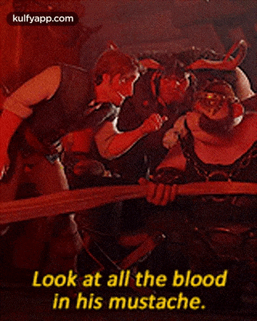 a group of men are standing next to each other with the words look at all the blood in his mustache