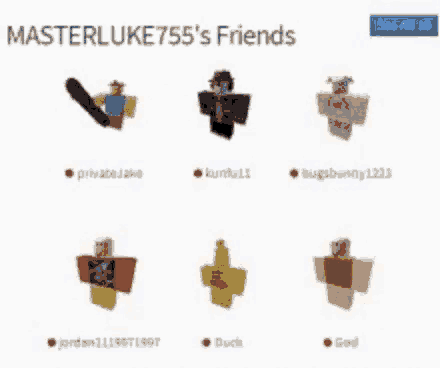 a screenshot of masterluke755 's friends on roblox