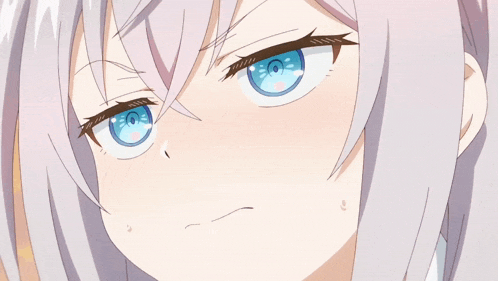 a close up of a cartoon character with a surprised look on her face
