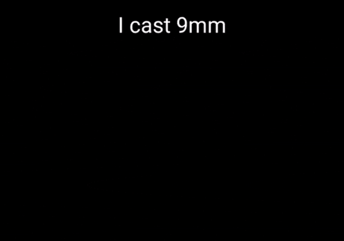 a cartoon of a hand holding a sword with the words " i cast 9mm " written above it