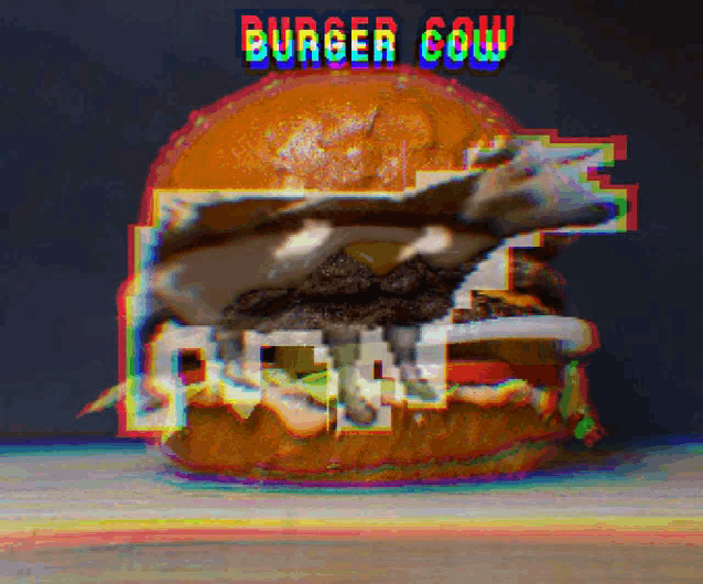 a hamburger with a picture of a cow and the words burger cow
