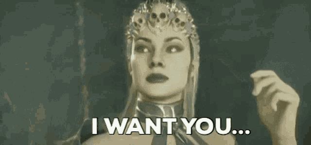 a woman in a video game is saying `` i want you ... '' .