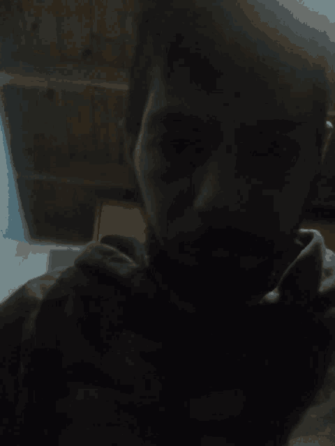 a man with a beard is taking a selfie