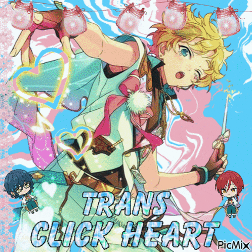 a picture of a boy with the words " trans click heart "