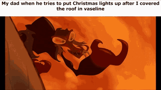 a cartoon of a monster with the caption my dad when he tries to put christmas lights up after i covered