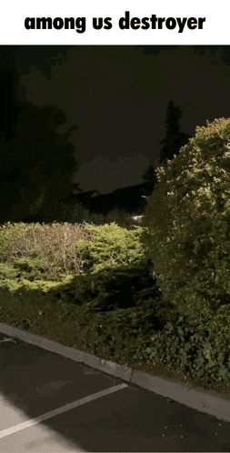 among us destroyer is written on a picture of a parking lot at night