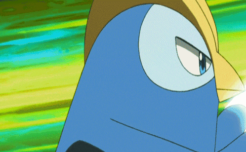 a close up of a cartoon character 's face with a yellow hat on