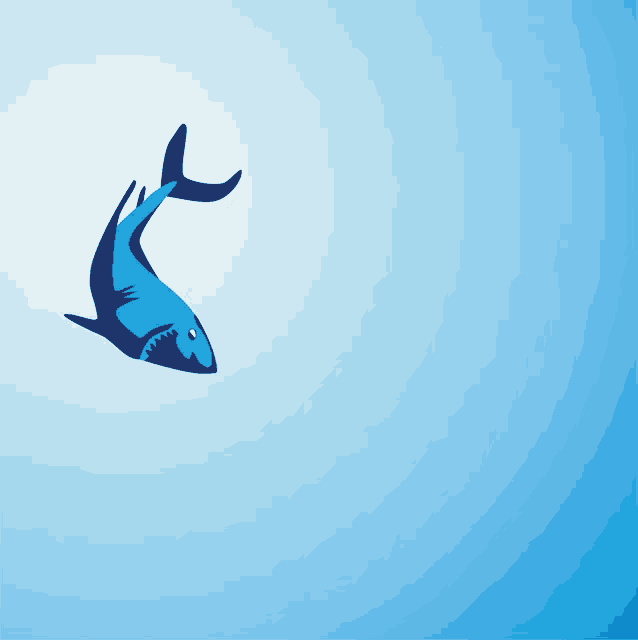 a blue shark is swimming in the water with its mouth open