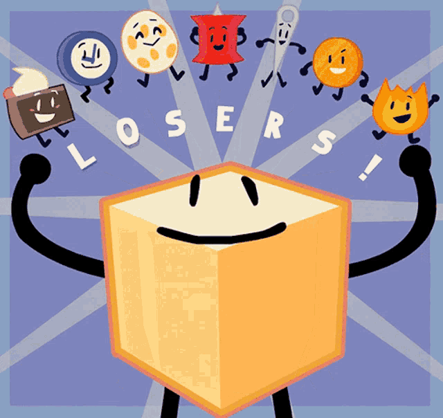 a group of cartoon characters are surrounding a box with the words losers written on it
