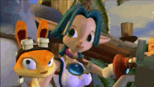 a girl with blue hair is standing next to a cartoon character .